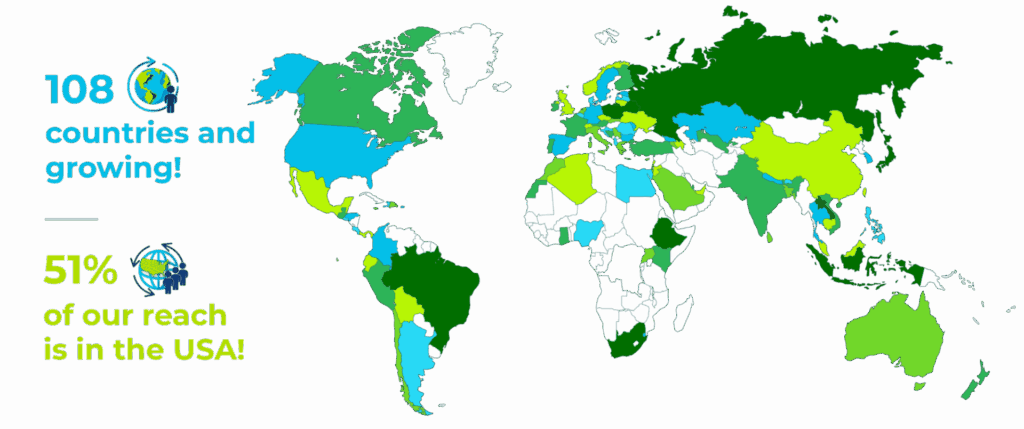 108 countries and growing. 51% of our reach is in the USA!